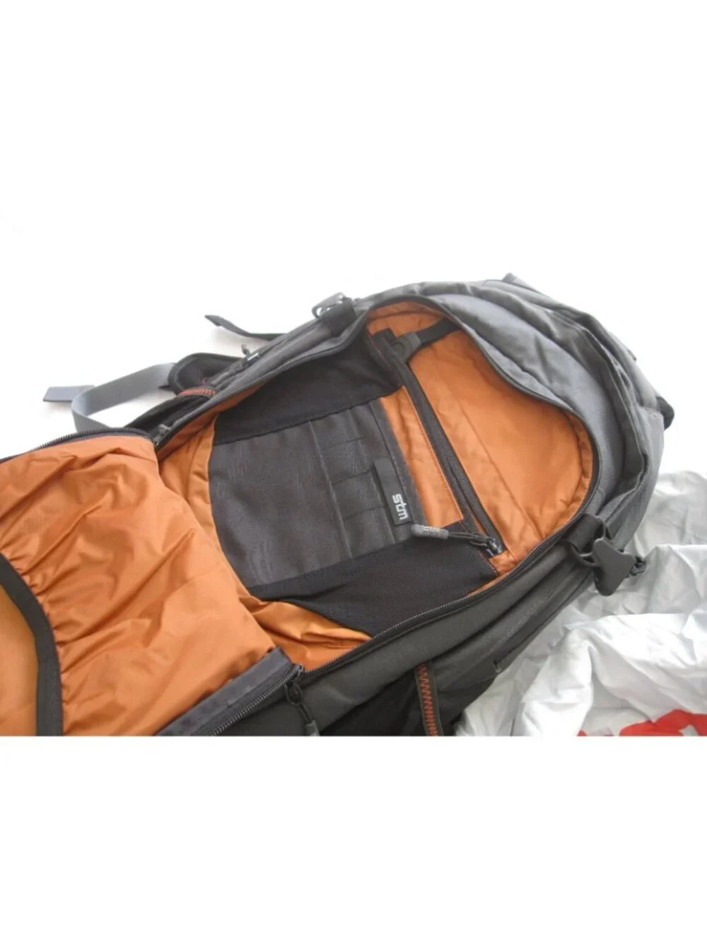 STM Evolution M Laptop Backpack Black Gray Padded Travel Bag with Rain Cover